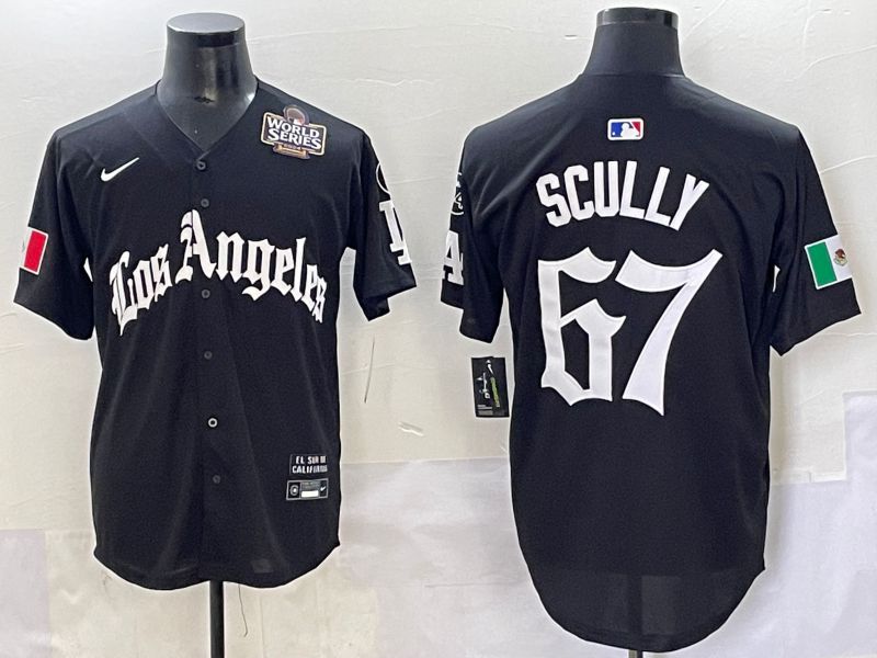 Men 2025 Los Angeles Dodgers #67 Scully Black Five generations Joint Name Nike MLB Jersey style 6
